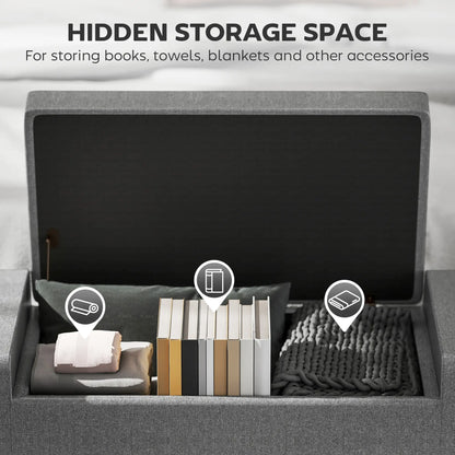 Storage Ottoman Bench, Tufted Linen Fabric, Flipping Top, Grey Storage Ottomans & Benches at Gallery Canada