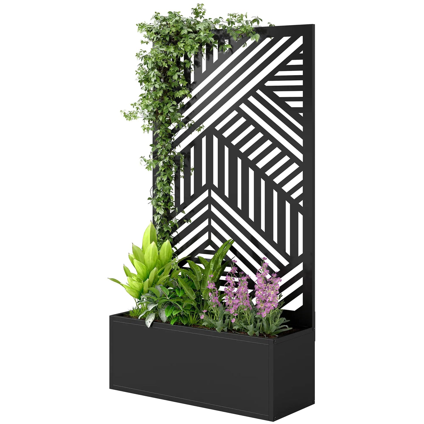 44.5" Metal Planter Box with Trellis, Raised Garden Bed for Climbing Plants Galvanized Planter Boxes Black at Gallery Canada
