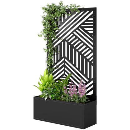 44.5" Metal Planter Box with Trellis, Raised Garden Bed for Climbing Plants Galvanized Planter Boxes Black at Gallery Canada