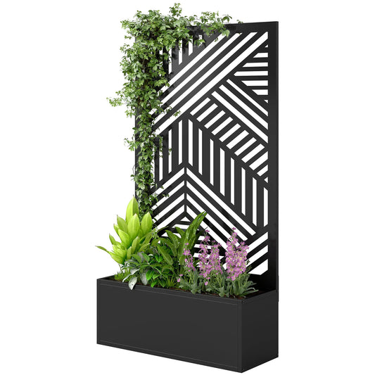 44.5" Metal Planter Box with Trellis, Raised Garden Bed for Climbing Plants Galvanized Planter Boxes Black at Gallery Canada