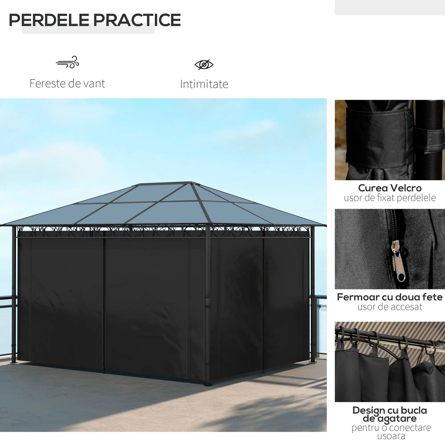13' x 10' Polycarbonate Hardtop Gazebo, Aluminum Frame, Dark Grey Gazebos at Gallery Canada