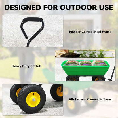 Heavy Duty Garden Dump Cart, 440lbs, Steel Frame, 10'' Pneumatic Tires, Green Folding Garden Carts at Gallery Canada