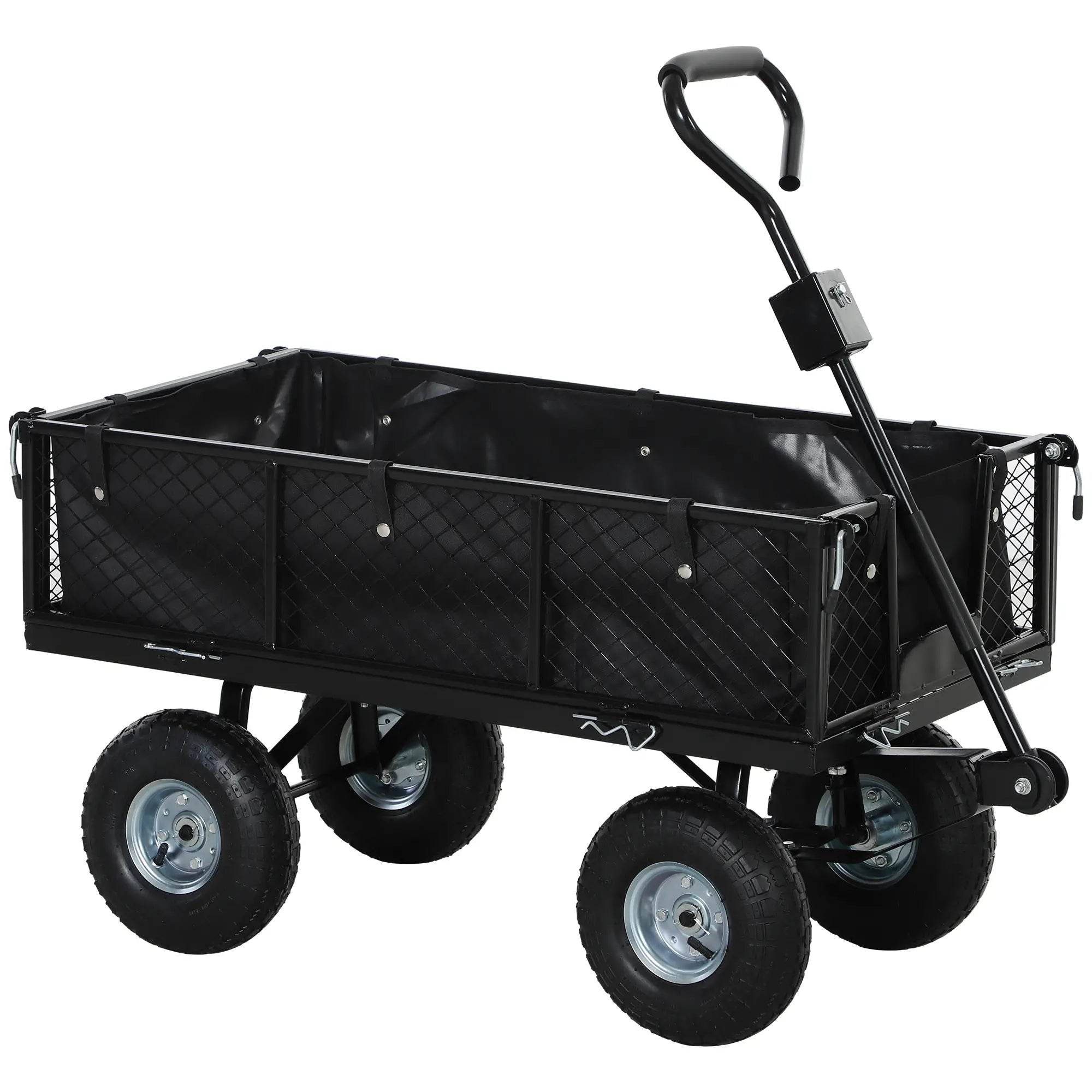 Steel Garden Cart, Utility Wagon, Removable Liner, Quick-Release Sides, 10