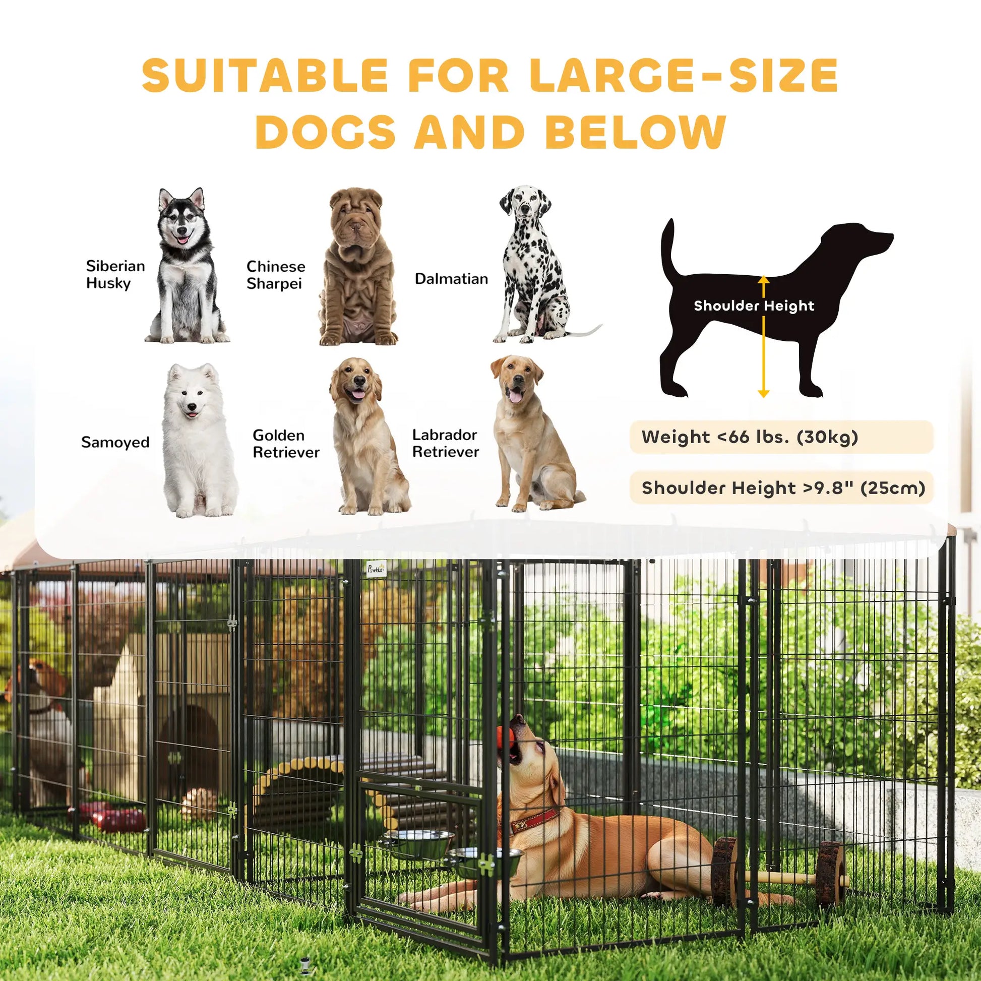 Outdoor Dog Kennel, 2 Rooms, Adjustable Bowls, Waterproof Cover, 16.2' x 4.7' x 5.1' Houses, Kennels & Pens at Gallery Canada