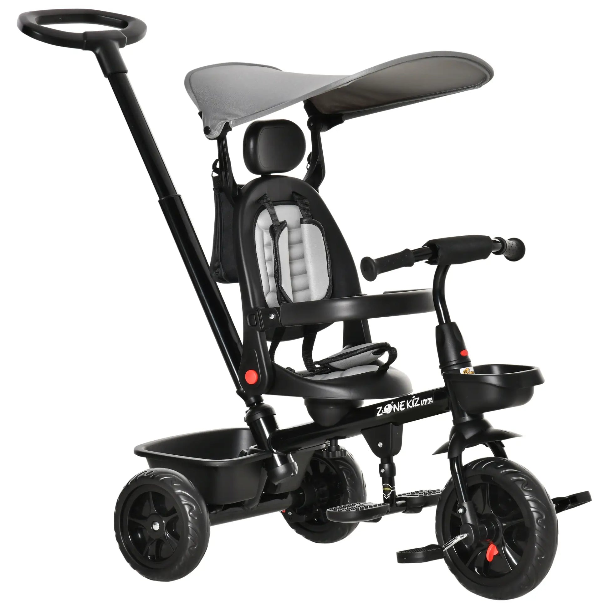 Kids Tricycle, 4 In 1 Trike, Adjustable Seat, Removable Canopy, Grey Tricycles for Kids Grey, Black at Gallery Canada
