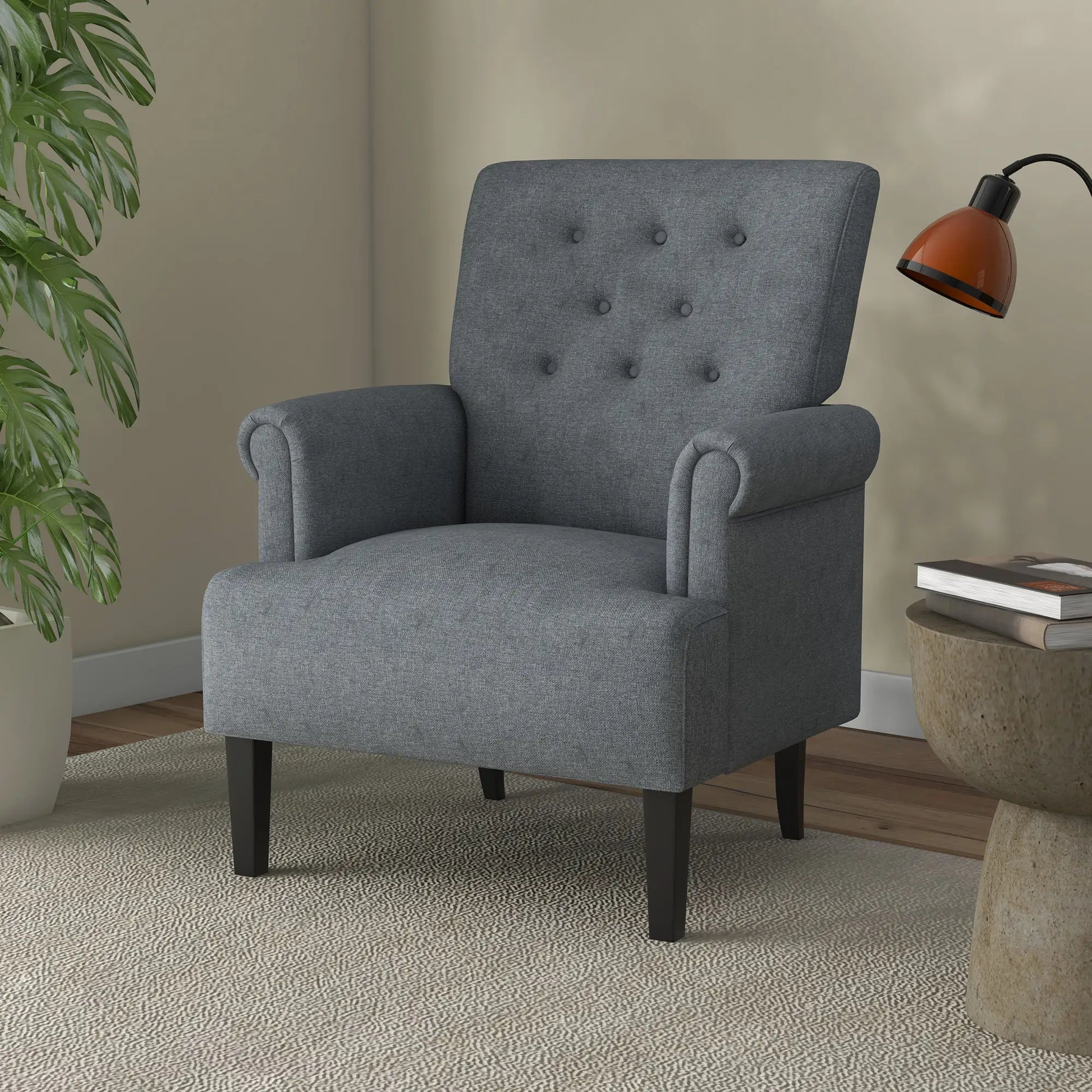 Fabric Accent Armchair, Modern Living Room Chair, Wood Legs, Grey Single Sofas at Gallery Canada