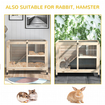 Indoor Rabbit Hutch with Wheels, Guinea Pig Cage, Top Access, Ramp, Pull Out Tray, Natural Wood Rabbit Hutch at Gallery Canada