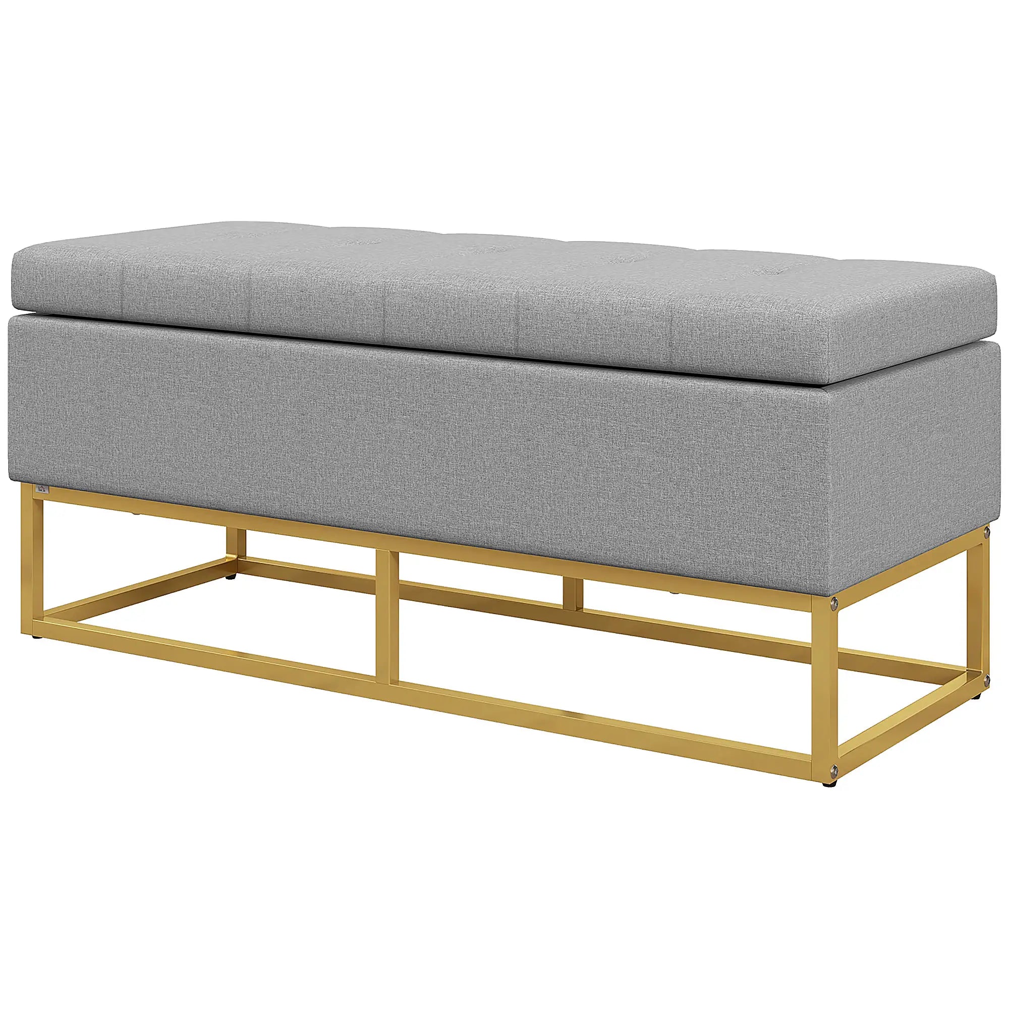 Flip Top Storage Ottoman, Upholstered Bench, Linen Footstool, Grey Storage Ottomans & Benches Grey at Gallery Canada