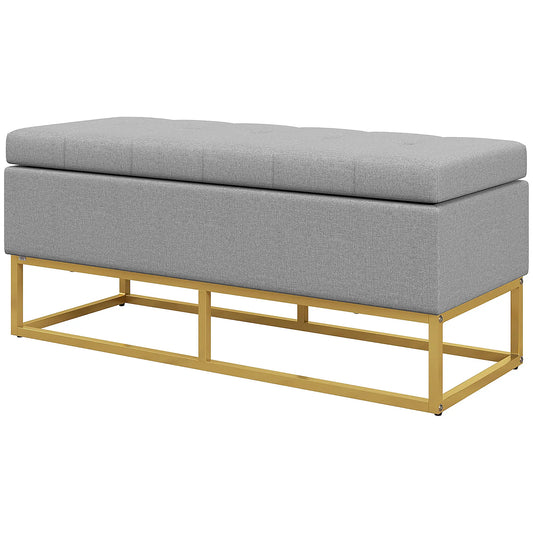 Flip Top Storage Ottoman, Upholstered Bench, Linen Footstool, Grey Storage Ottomans & Benches Grey at Gallery Canada
