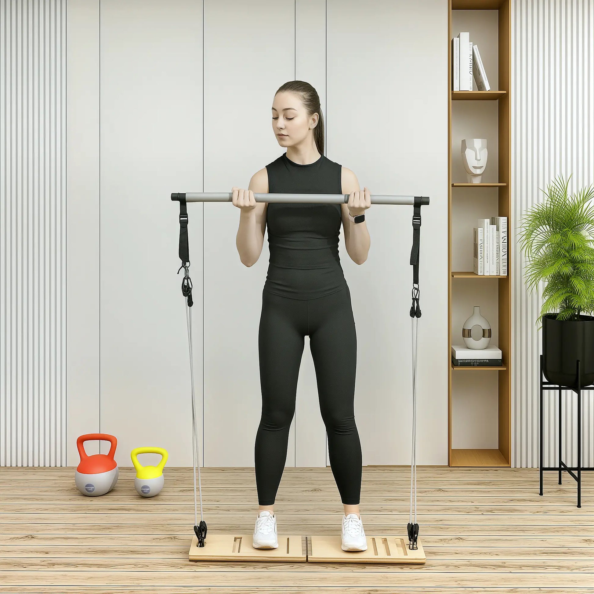 Pilates Bar Kit, Resistance Bands, Foldable Calf Stretch Board, Grey More-Strength Training Equipment at Gallery Canada