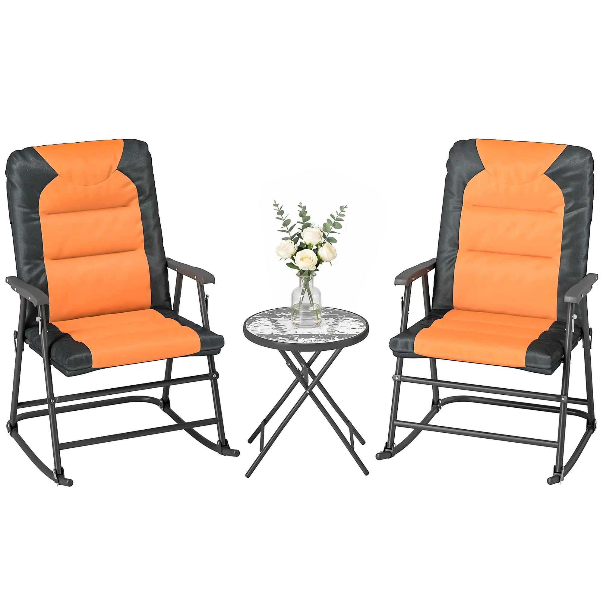 3-Piece Outdoor Foldable Rocking Chair Set, Orange Bistro Sets at Gallery Canada