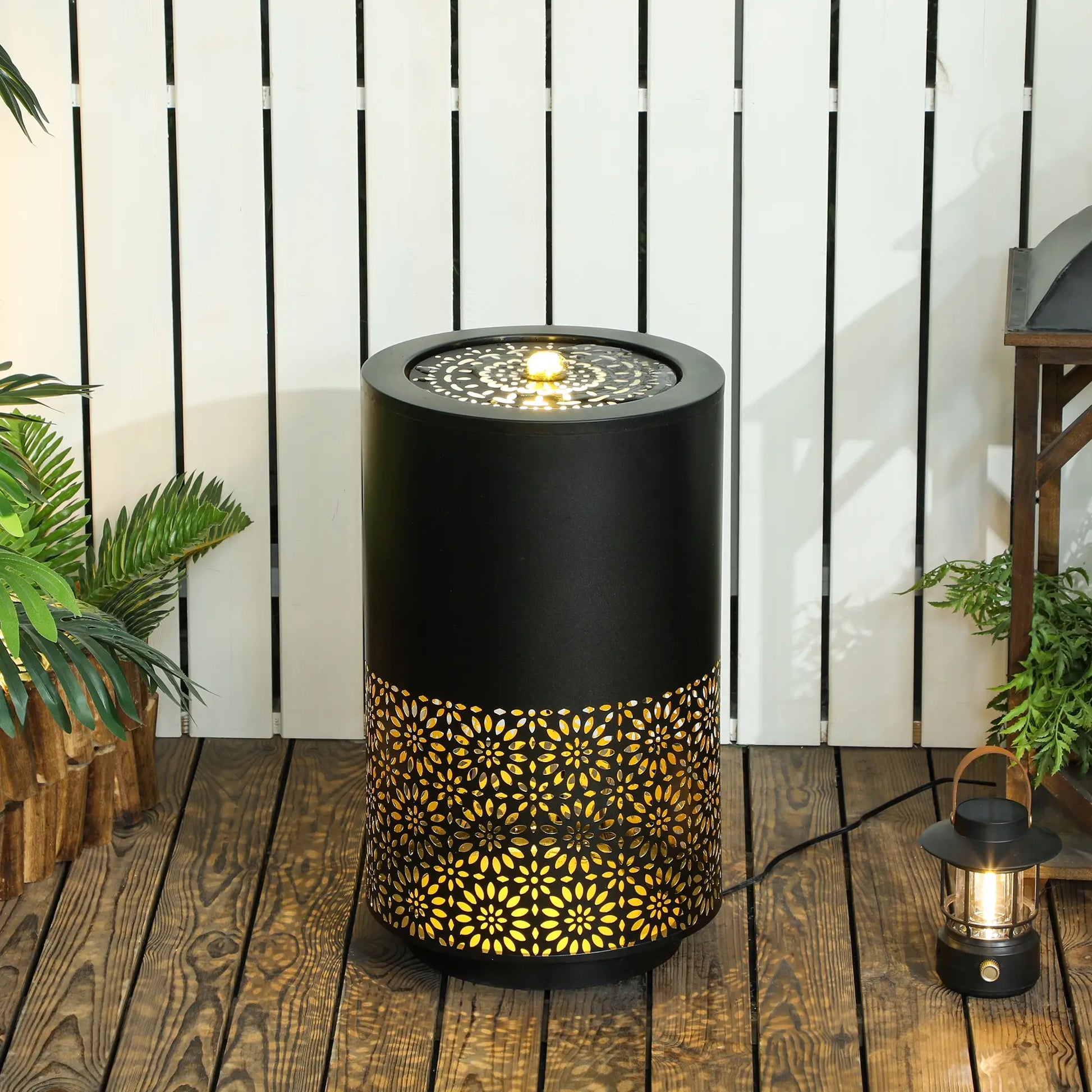 21" Tall Garden Waterfall Fountain, LED Lights, Adjustable Flow, Black Water Fountains at Gallery Canada