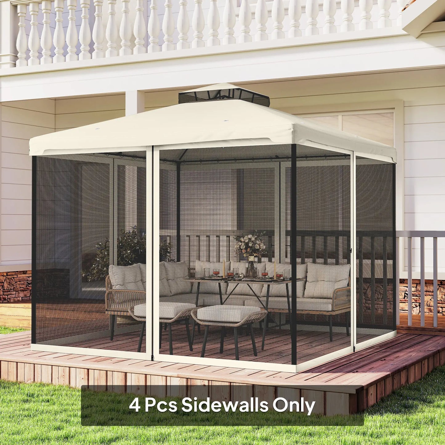 Replacement Mosquito Netting, 10' x 10', Cream White, Black Gazebo Sidewalls at Gallery Canada