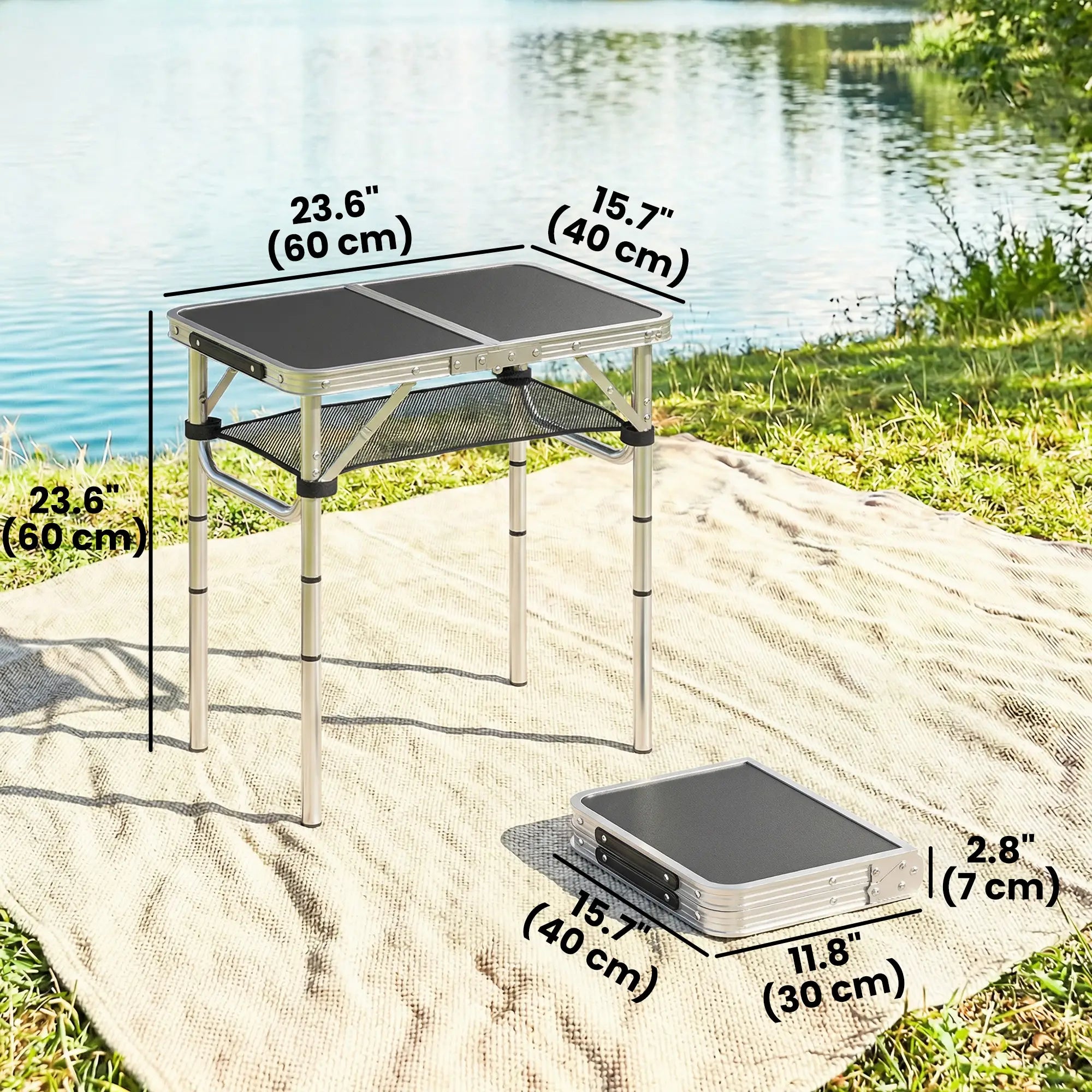 2ft Folding Camping Table, Mesh Storage, 4 Adjustable Heights, Black Picnic Tables & Camping Chairs at Gallery Canada