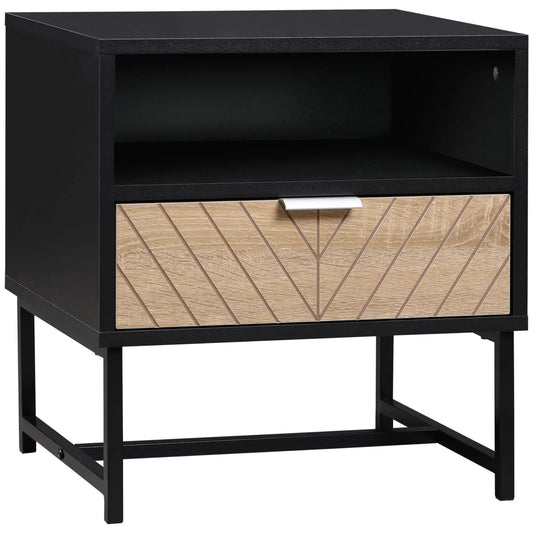 Modern Bedside Table With Drawer, Black And Oak, Black And Oak Bedside Tables Black, Oak at Gallery Canada