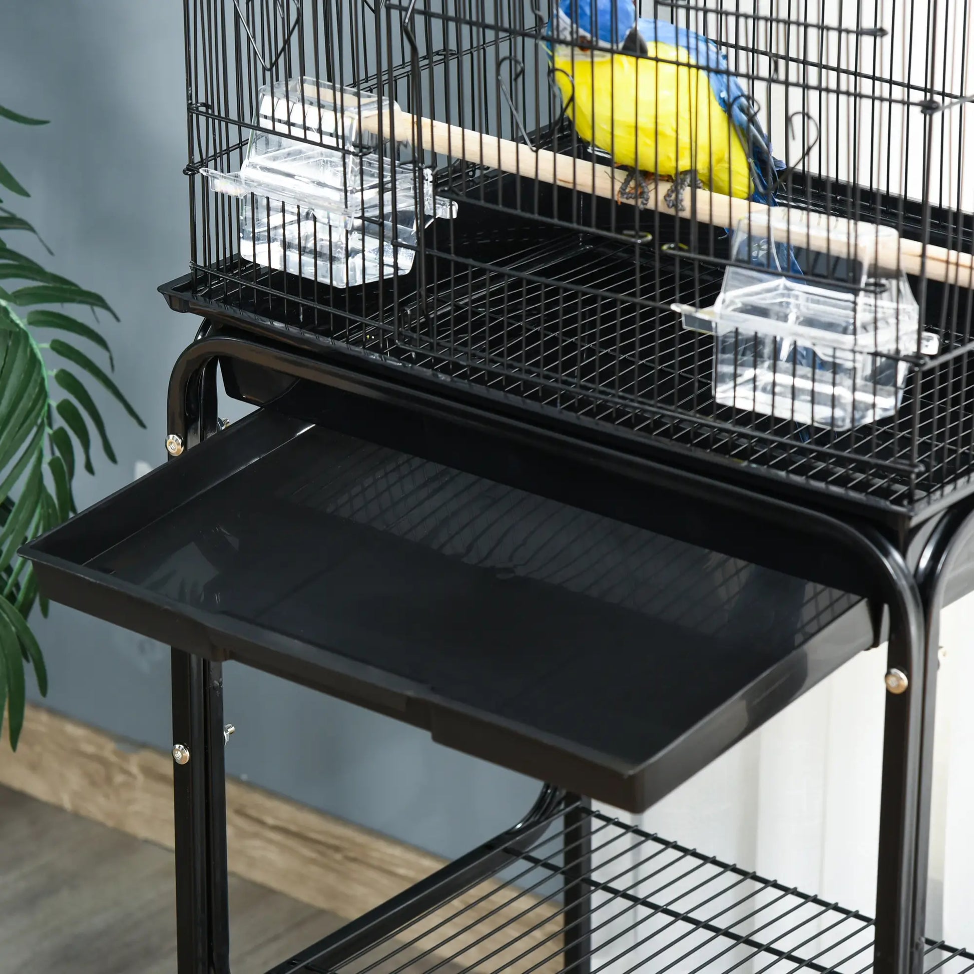 62" Rolling Bird Cage, Cockatoo House, Play Top, Storage Shelf, Wheels, Black Bird Cages at Gallery Canada