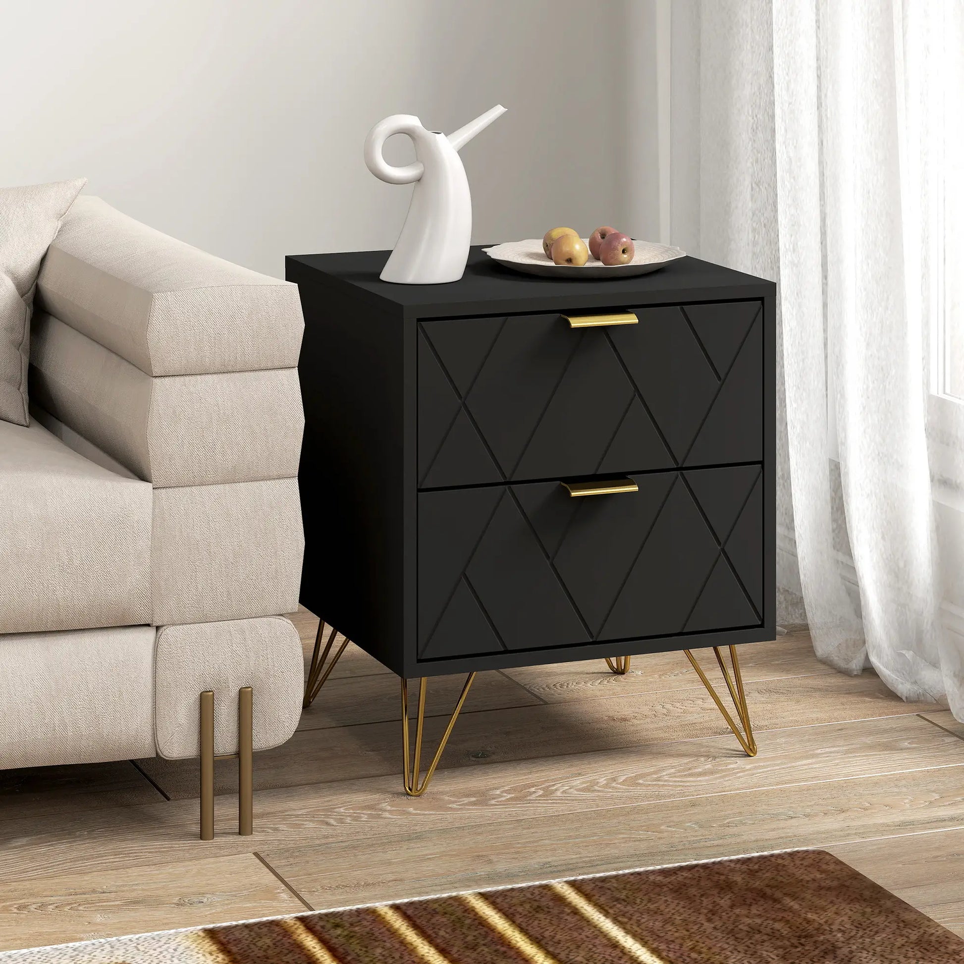 Modern Bedside Table, 2 Drawer Nightstand, Black Bedside Tables at Gallery Canada