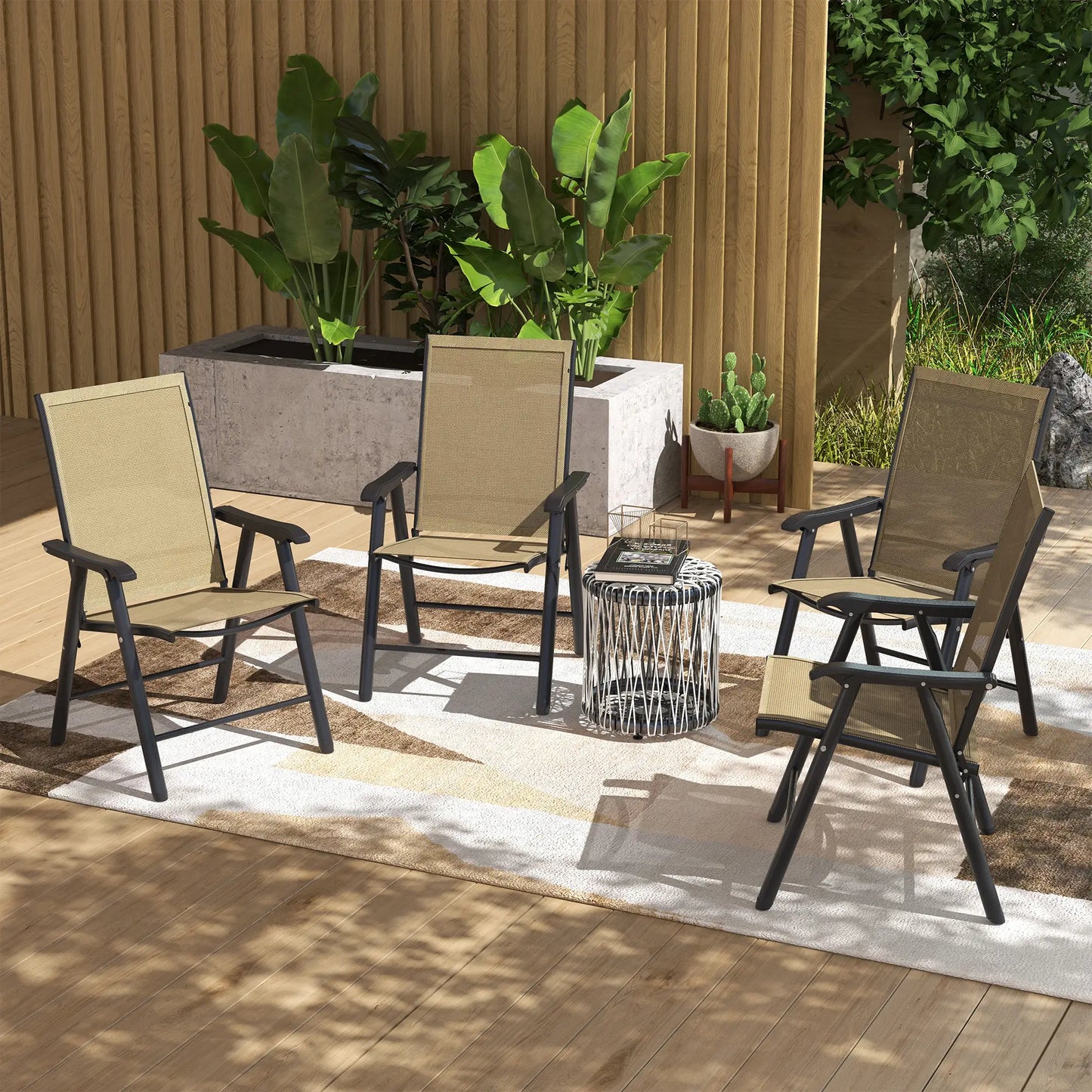 4-Piece Folding Chair Set, Patio Balcony Garden, Comfortable, Brown Patio Chairs at Gallery Canada