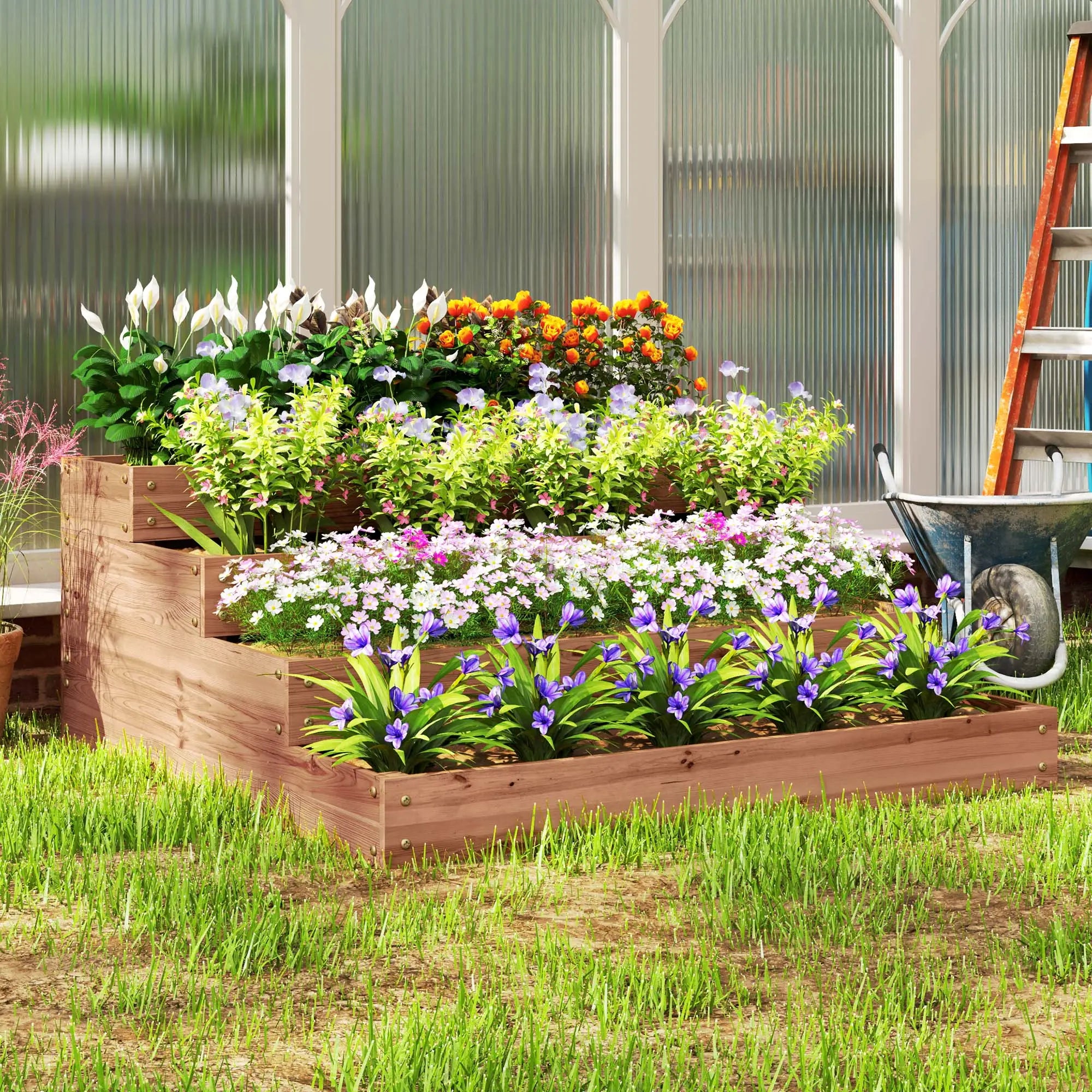 4-Tier Raised Garden Bed, Wooden Elevated Planter Box with Liner, Dark Brown Raised Garden Beds at Gallery Canada