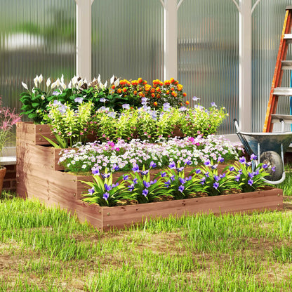 4-Tier Raised Garden Bed, Wooden Elevated Planter Box with Liner, Dark Brown Raised Garden Beds at Gallery Canada