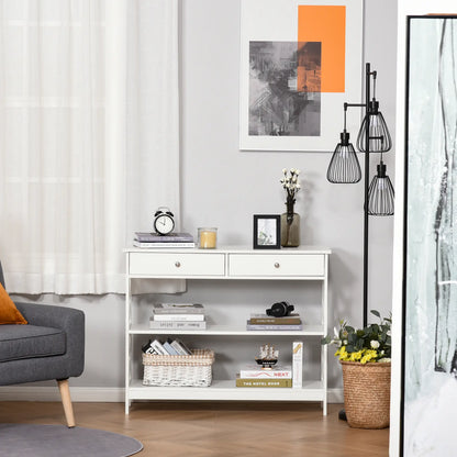 39" Console Table, Narrow Entryway with Storage Shelves, Drawers, White Console Tables at Gallery Canada