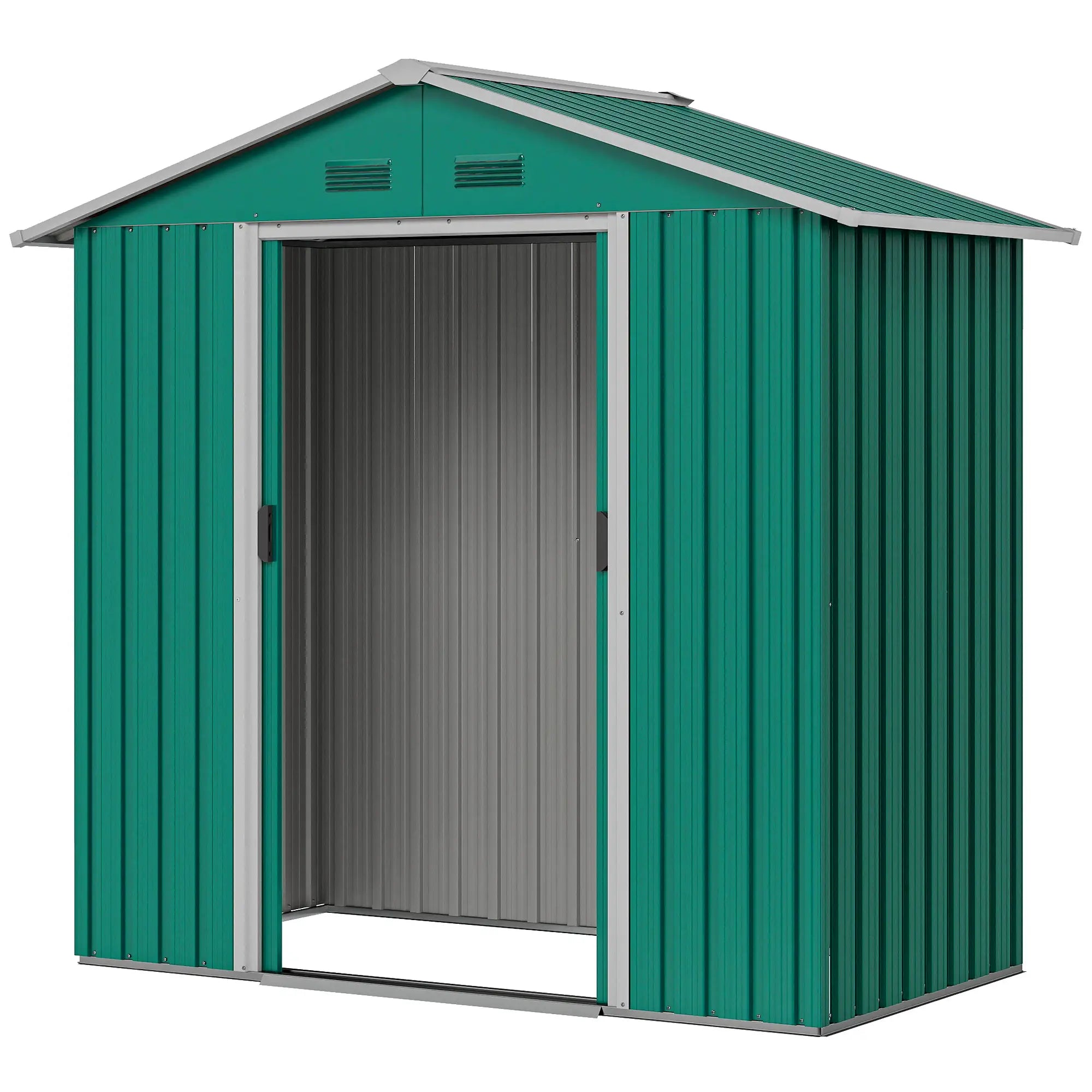 6.5x3.5ft Metal Garden Shed, Outdoor Tool Storage, Double Sliding Doors, Vents, Green Sheds at Gallery Canada