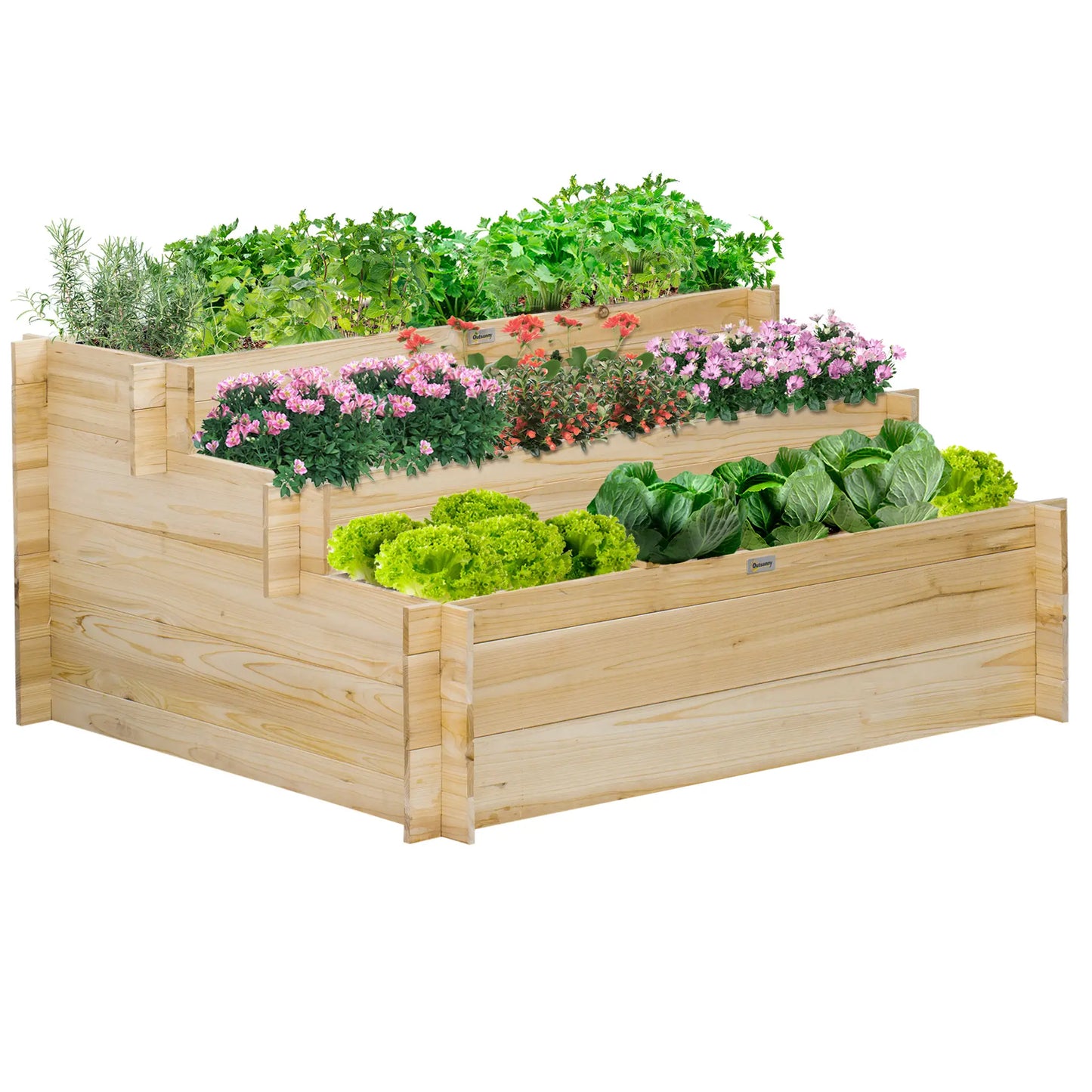 3 Tier Raised Garden Bed, 9 Grow Grids, Bed Liner, Outdoor Raised Garden Beds Natural at Gallery Canada