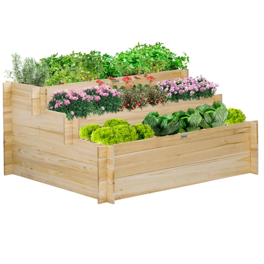 3 Tier Raised Garden Bed, 9 Grow Grids, Bed Liner, Outdoor Raised Garden Beds Natural at Gallery Canada