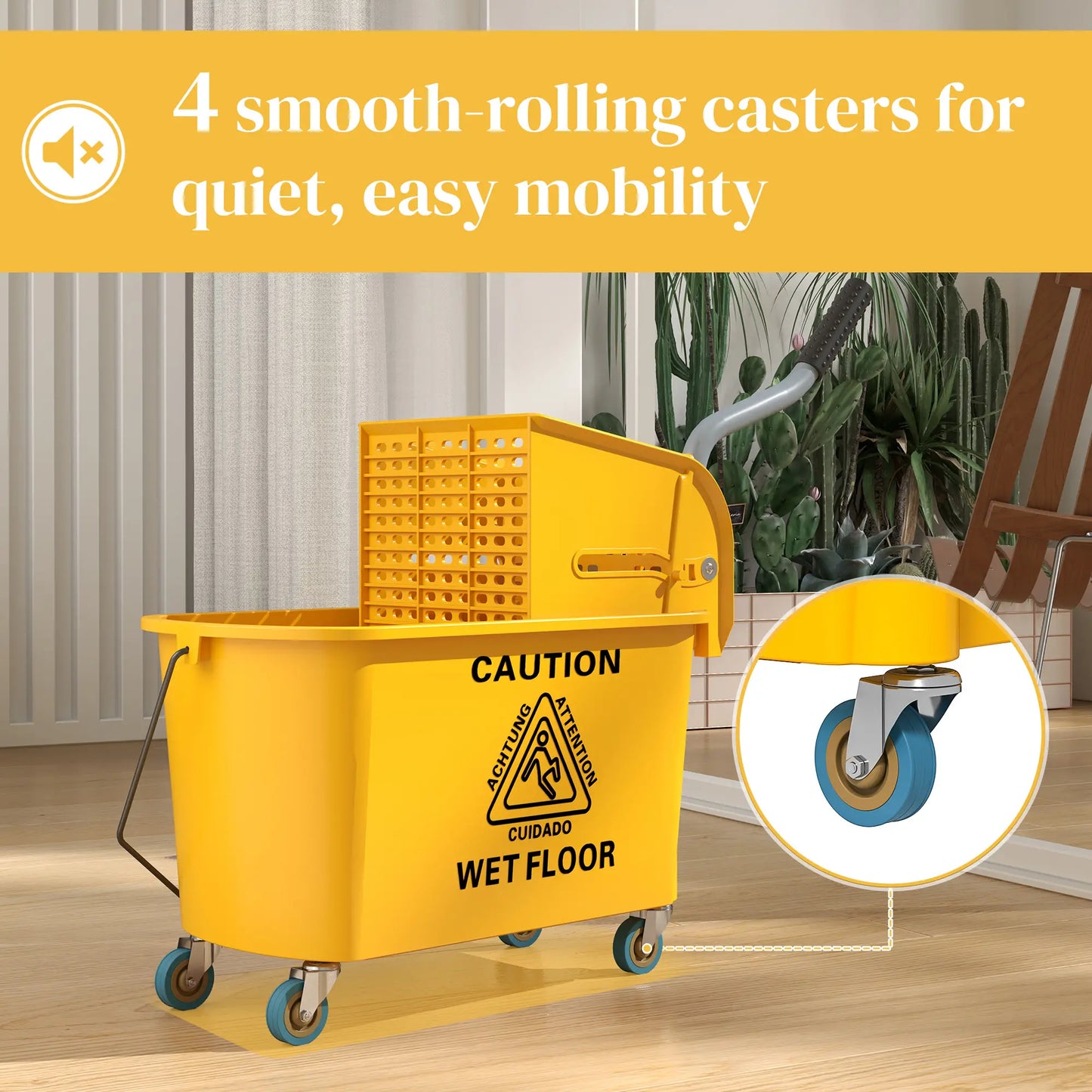 Mop Bucket with Wringer on Wheels, 21 Quart, Yellow Household Supplies at Gallery Canada