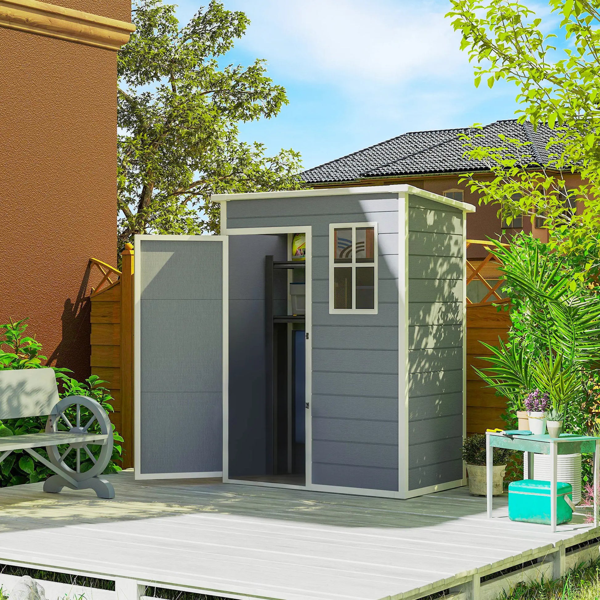 5 x 3FT Garden Shed, Outdoor Storage with Lockable Door, Window, Vent, Grey Sheds at Gallery Canada