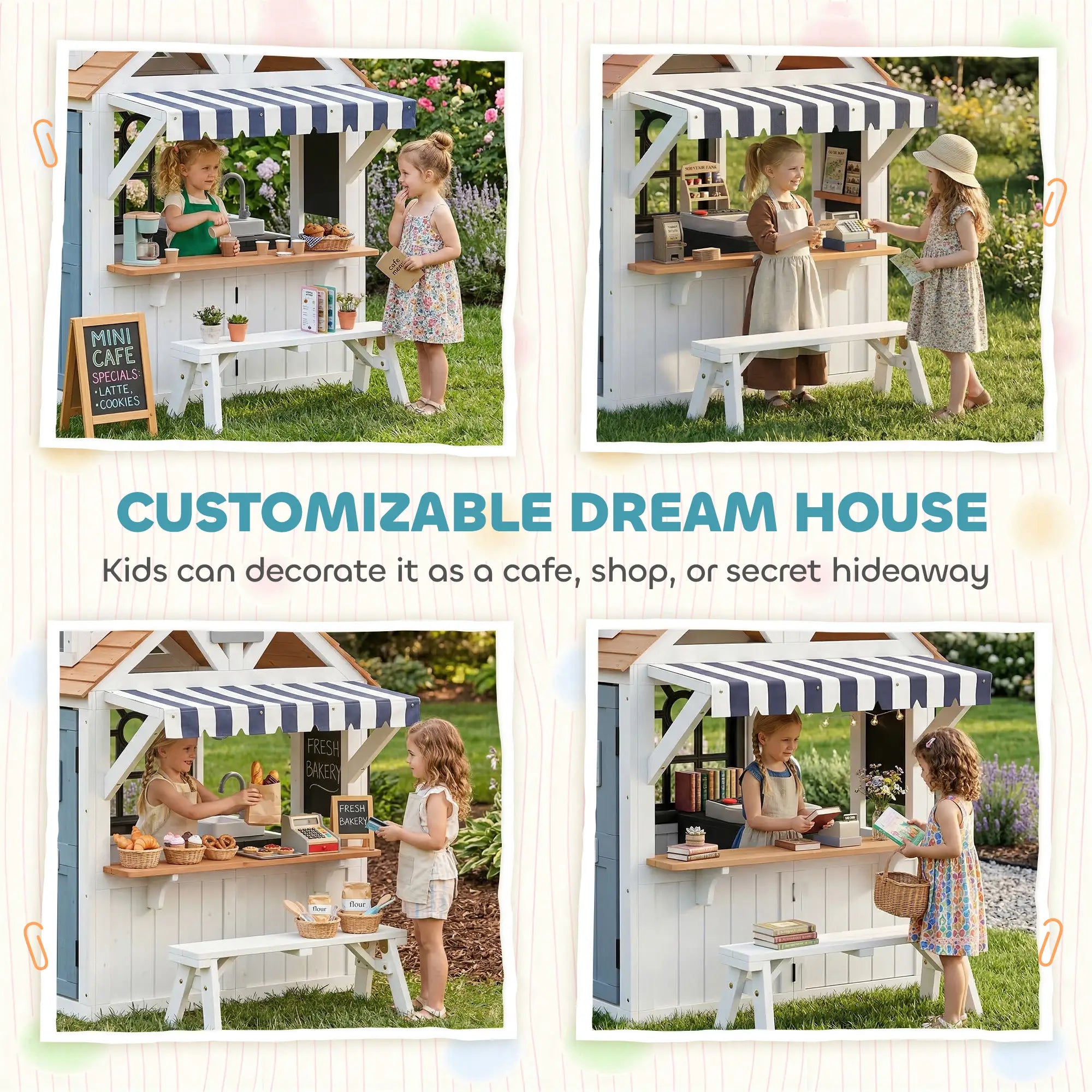Wooden Kids Playhouse With Dog Door, Cookware, Blackboard, Bench, Doorbell Play Houses at Gallery Canada