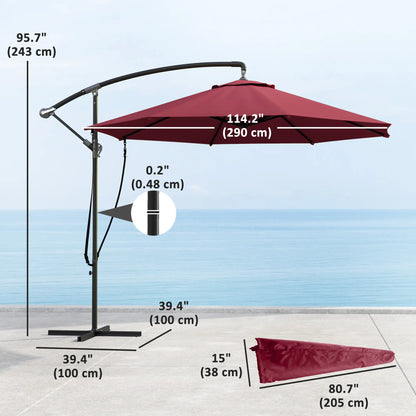 9.5' Cantilever Umbrella, Wind Protection, Crank, Cross Base, UPF 50+, Red Offset Cantilever Umbrellas at Gallery Canada