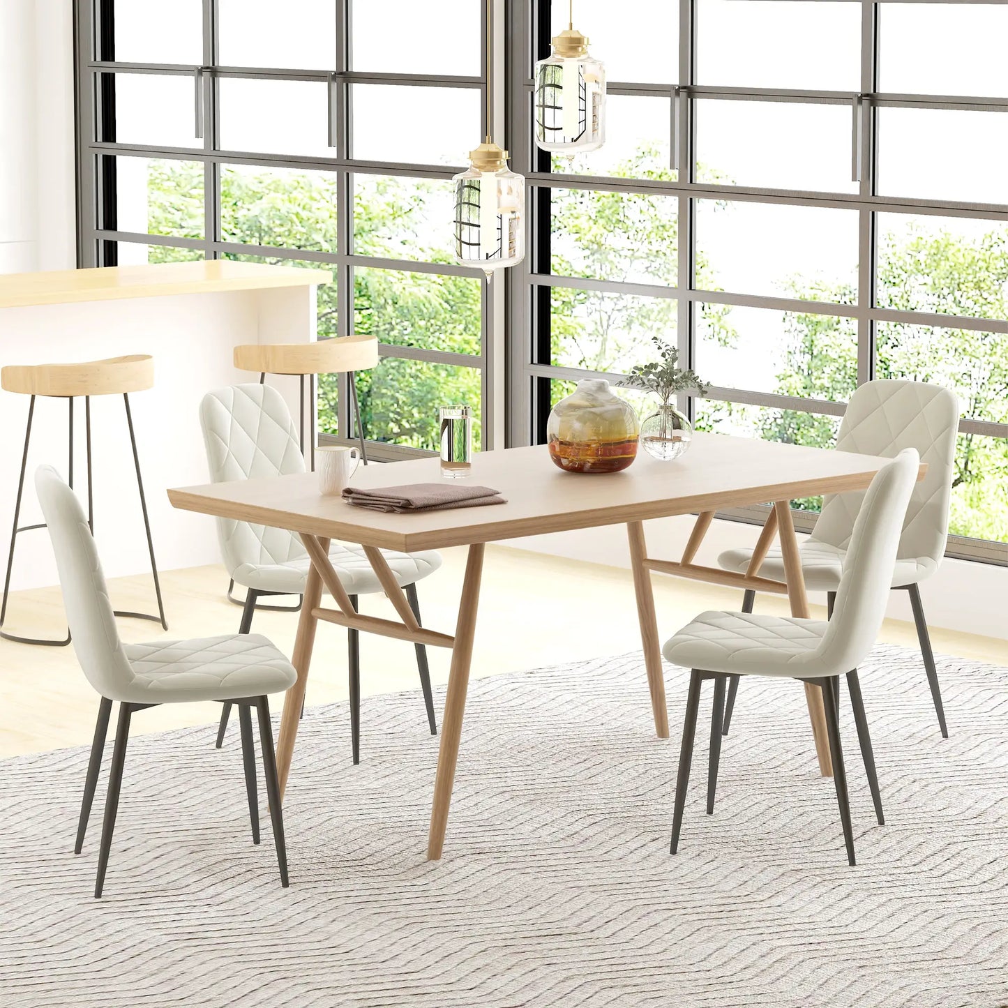 Upholstered Dining Chairs Set of 4, Steel Legs, Cream Bar Stools at Gallery Canada