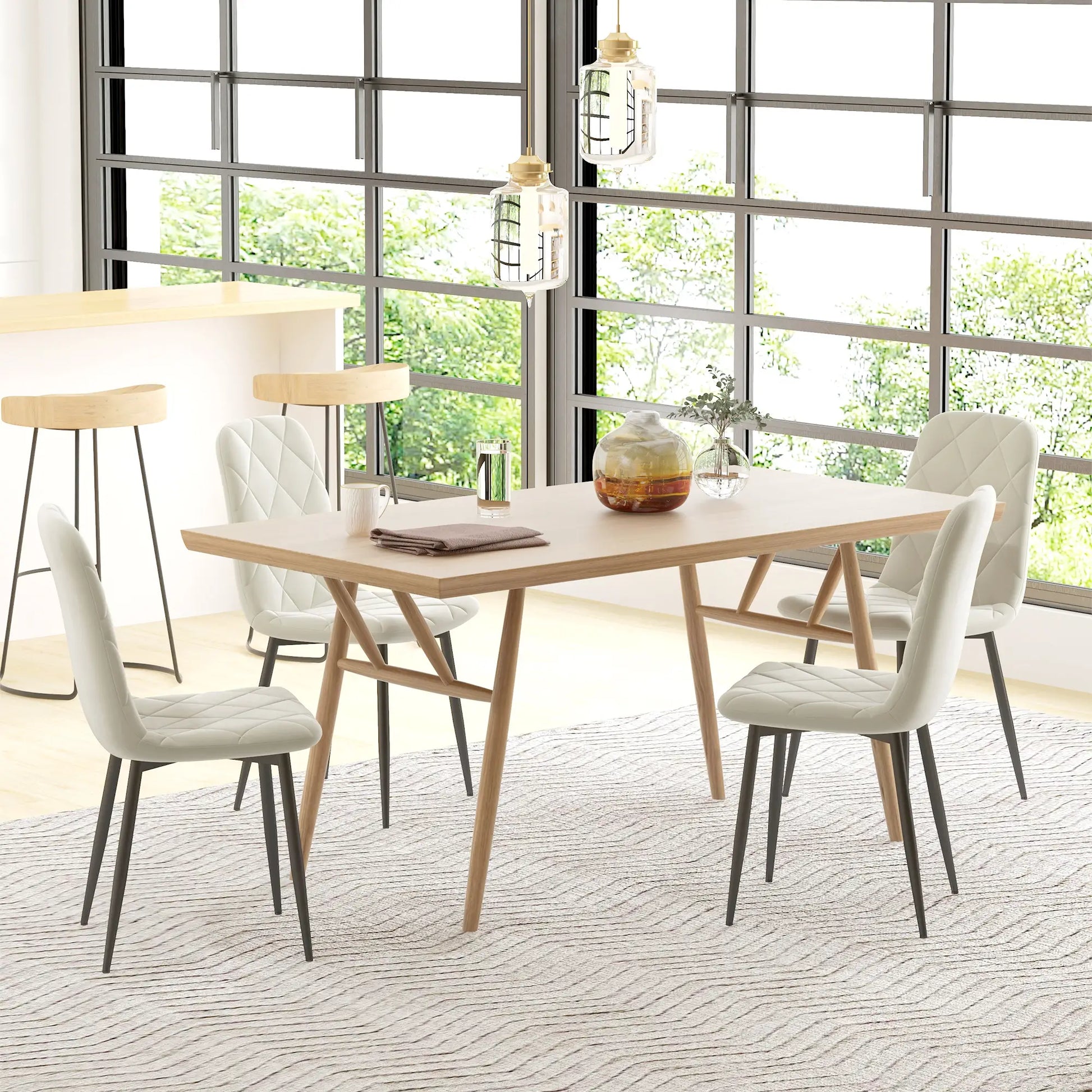 Upholstered Dining Chairs Set of 4, Steel Legs, Cream Bar Stools at Gallery Canada