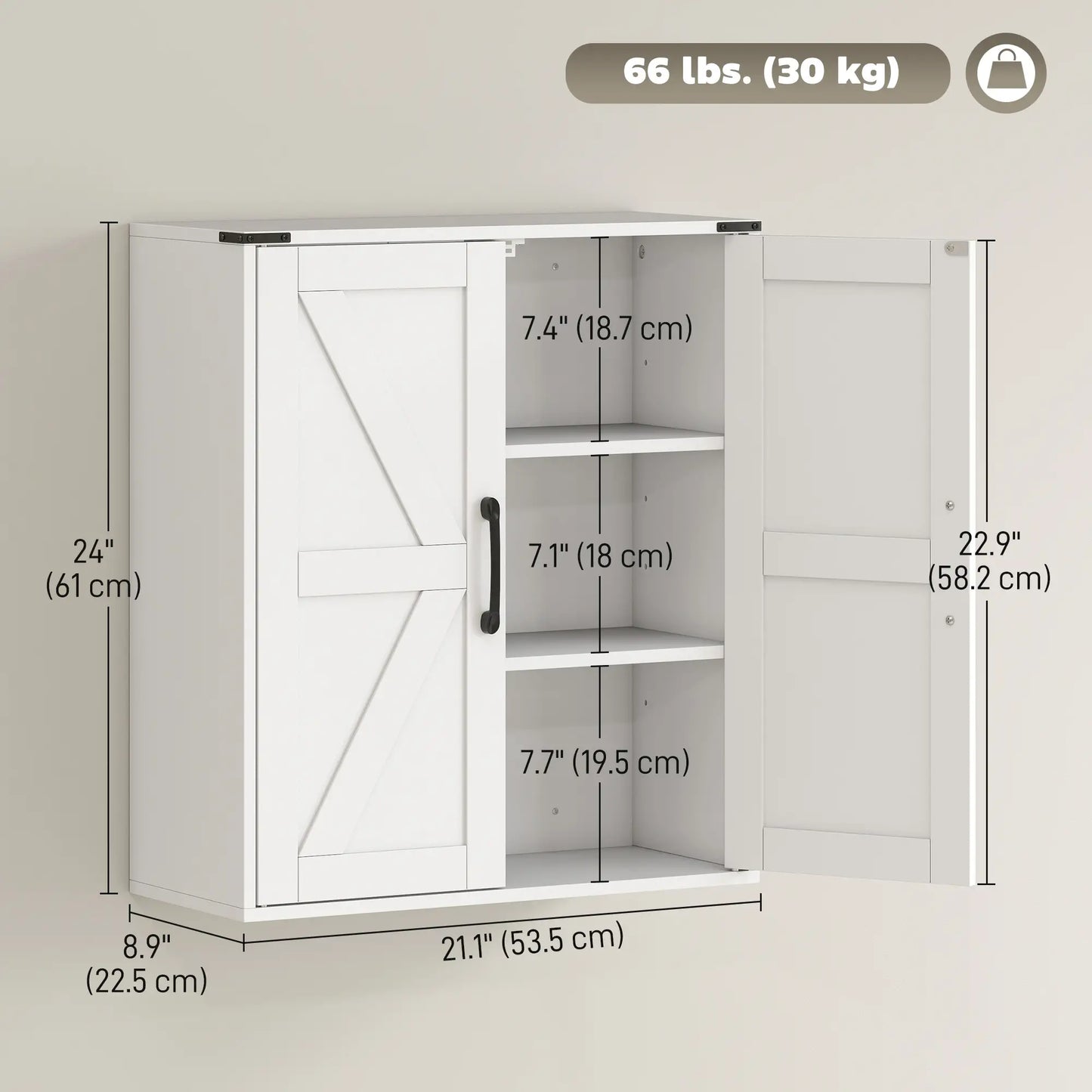 Wall Mounted Medicine Cabinet, Barn Doors, Adjustable Shelves, White Wall Mounted Cabinets at Gallery Canada