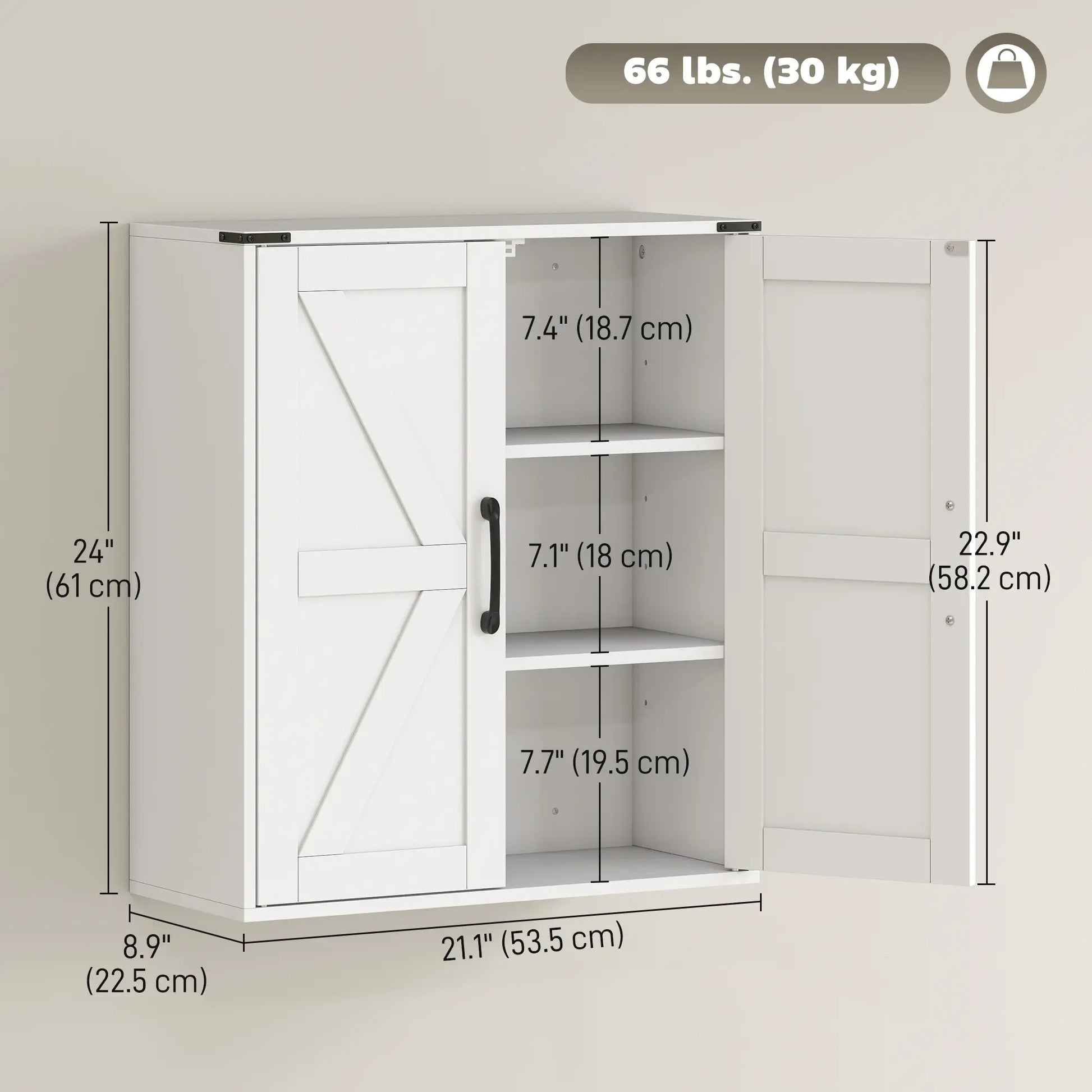 Wall Mounted Medicine Cabinet, Barn Doors, Adjustable Shelves, White Wall Mounted Cabinets at Gallery Canada