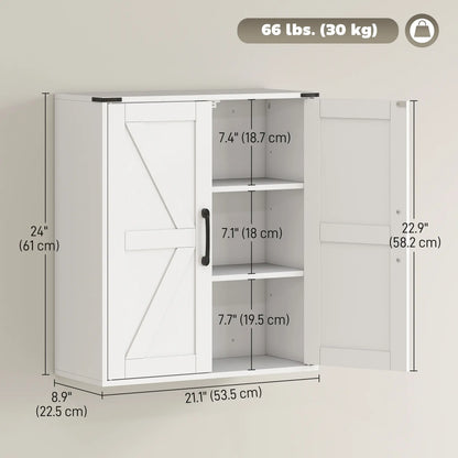 Wall Mounted Medicine Cabinet, Barn Doors, Adjustable Shelves, White Wall Mounted Cabinets at Gallery Canada