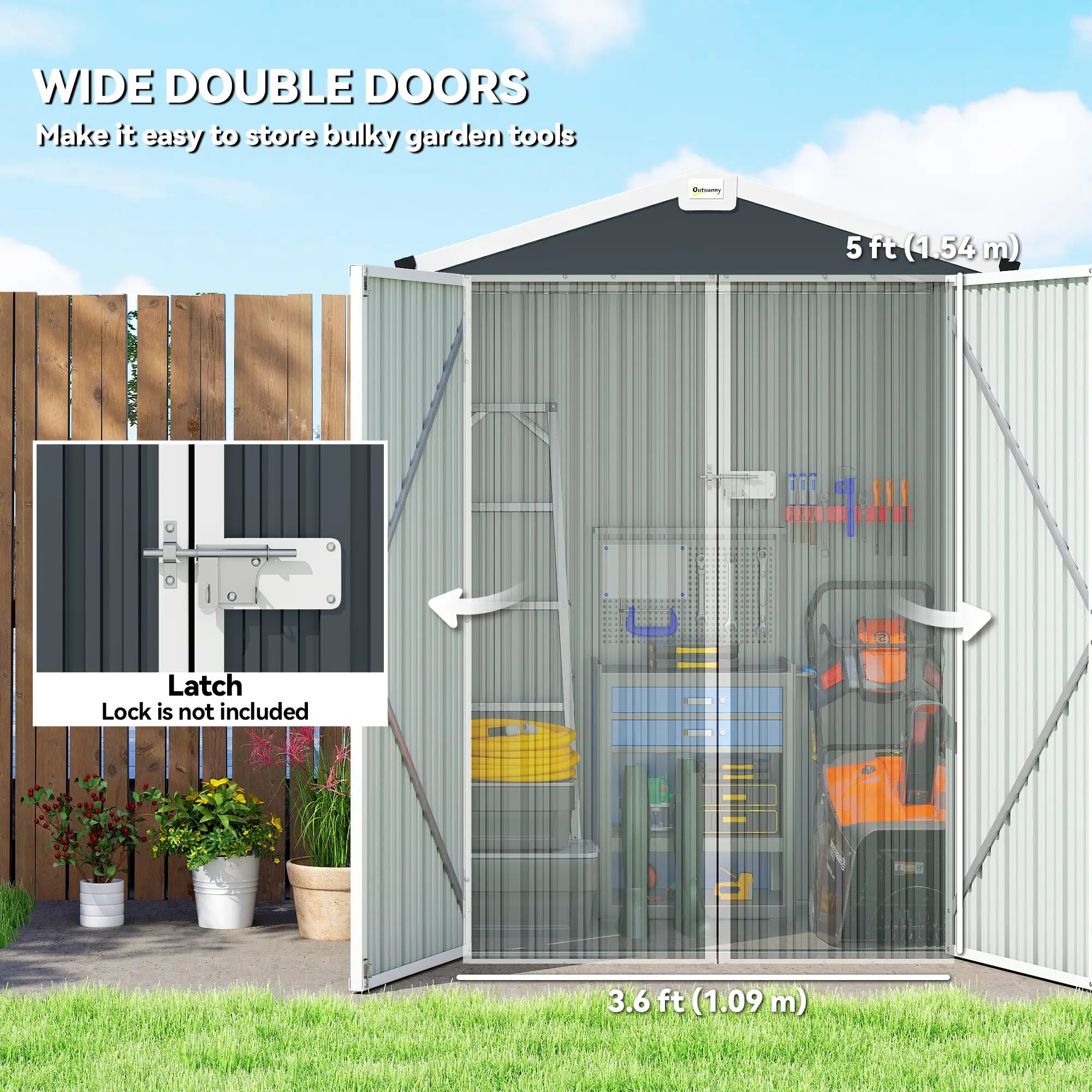 4.4' x 3' Metal Garden Shed, Outdoor Storage With Double Doors Sheds at Gallery Canada