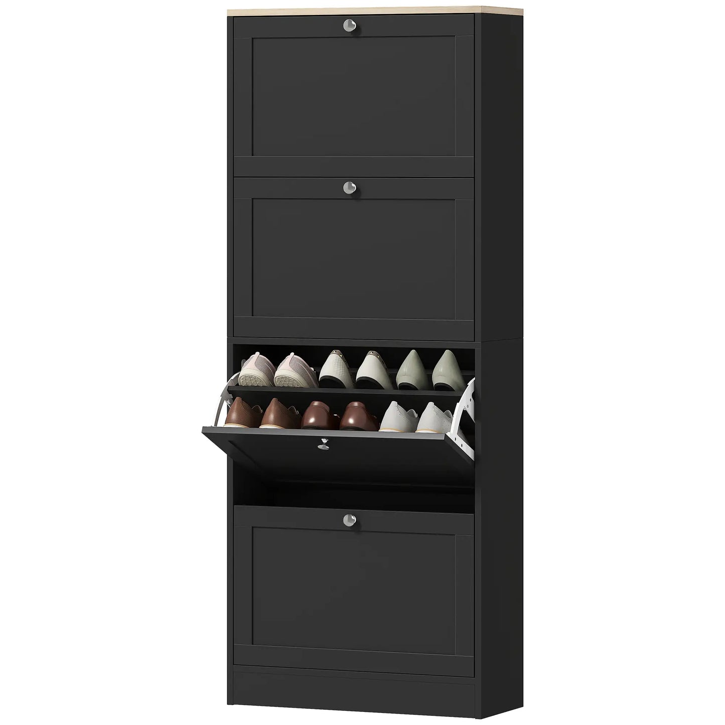 Shoe Storage Cabinet with 4 Flip Drawers, Adjustable Shelves, 18-24 Pairs, Black Shoe Storage Cabinets & Racks Black at Gallery Canada