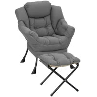 Lazy Chair With Ottoman, Peach Skin Fabric, Dark Grey