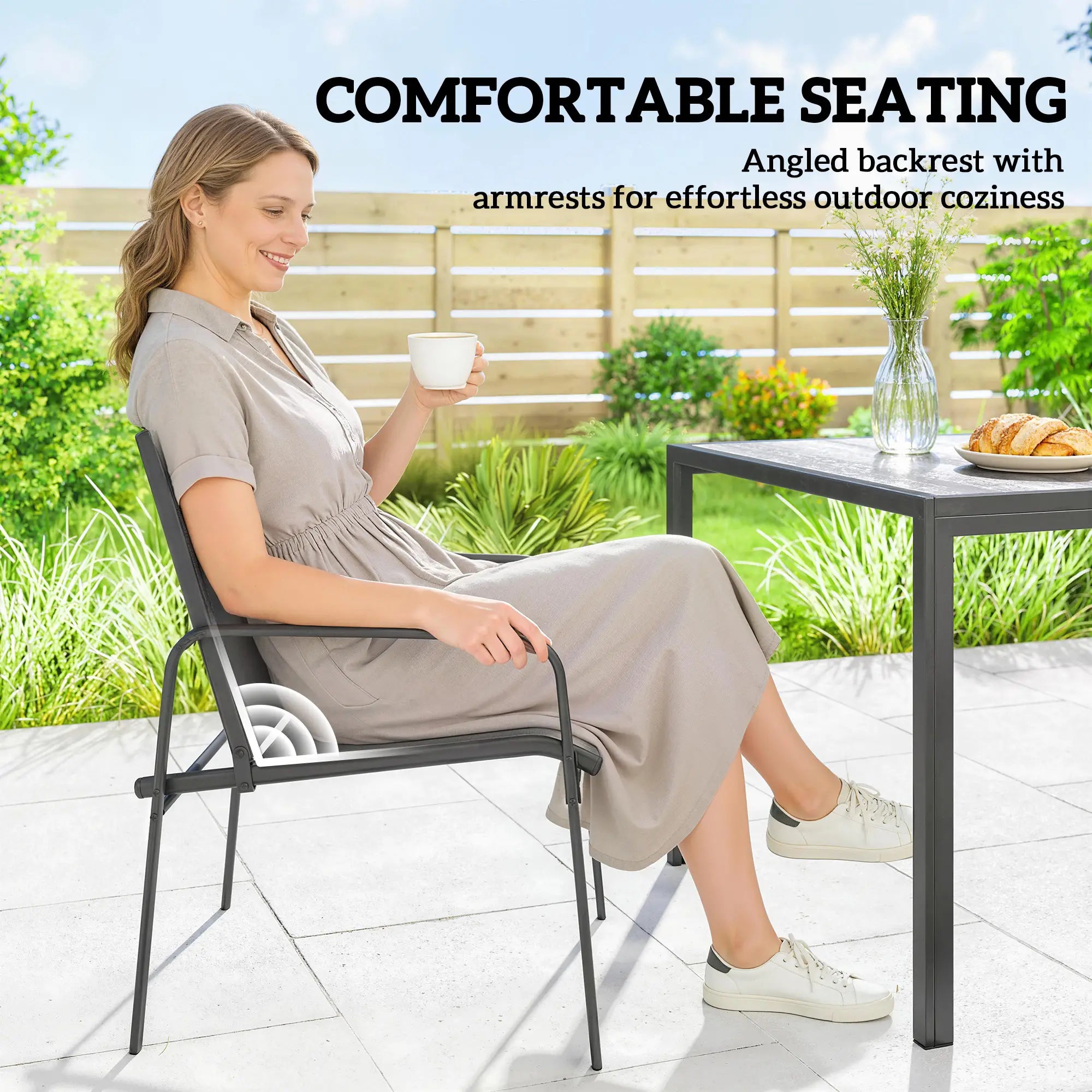 Outdoor Dining Set For 6, Faux Wood Patio Table And Chairs, Black Outdoor Dining Sets at Gallery Canada