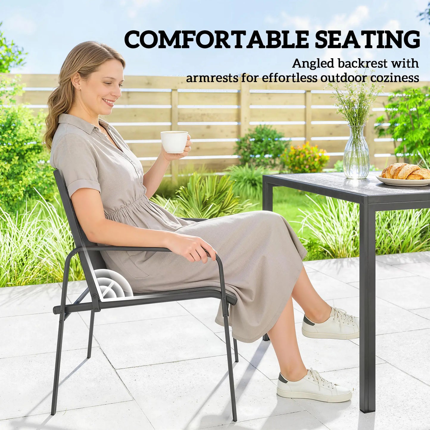 Outdoor Dining Set For 6, Faux Wood Patio Table And Chairs, Black Outdoor Dining Sets at Gallery Canada