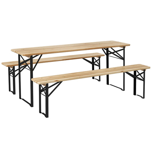3 Pc Folding Picnic Table Set, 1 Table & 2 Benches, Portable Bistro Sets Wood Colour at Gallery Canada