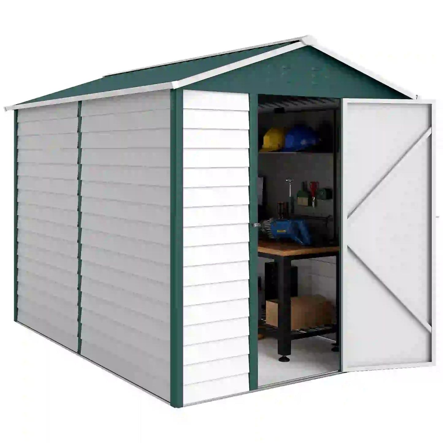 9' x 6' Green Garden Shed, Outdoor Storage With Sloped Roof, Green