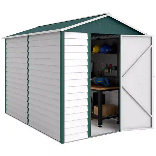 9' x 6' Green Garden Shed, Outdoor Storage With Sloped Roof, Green