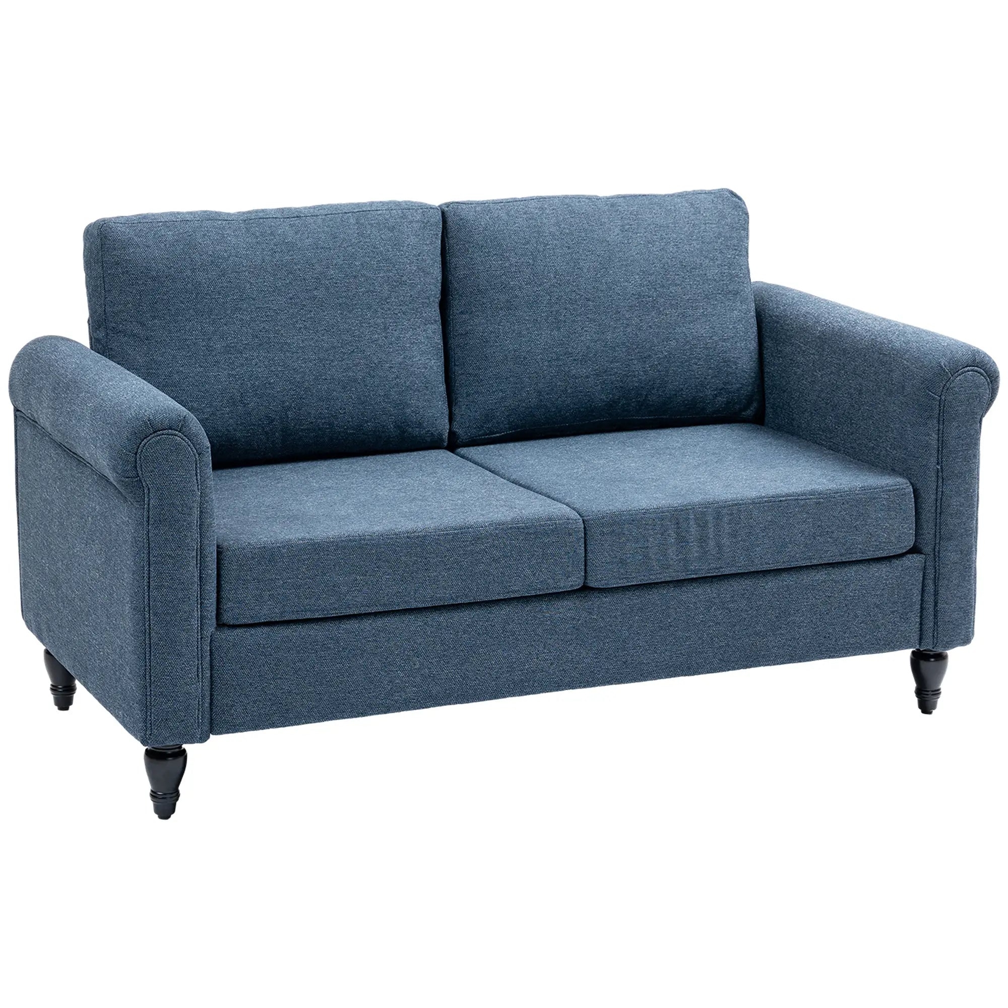 Vintage Loveseat, Fabric 2 Seater Sofa, Rolled Arms, Rubber Wood Legs, Dark Blue 2-Seater Sofas at Gallery Canada
