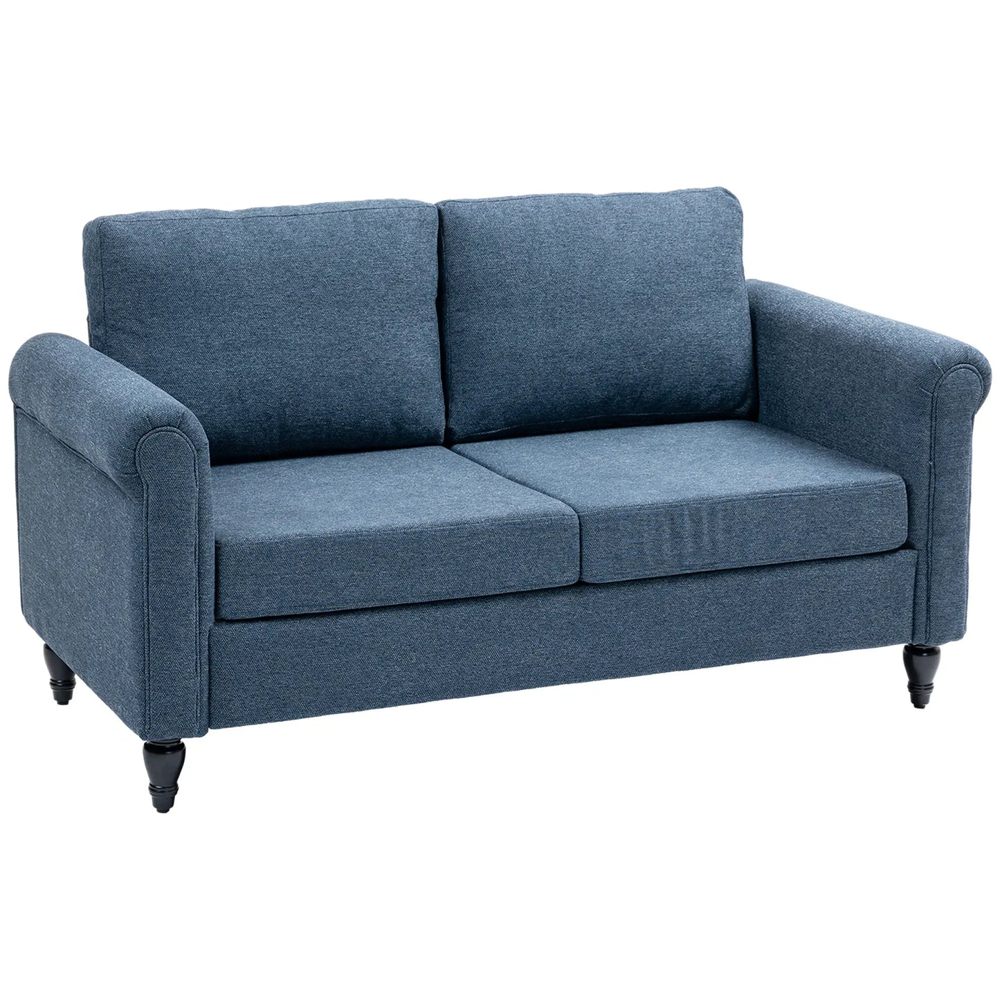 Vintage Loveseat, Fabric 2 Seater Sofa, Rolled Arms, Rubber Wood Legs, Dark Blue 2-Seater Sofas at Gallery Canada