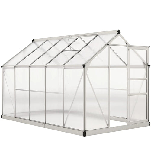 6' x 10' x 6.6' Polycarbonate Greenhouse, Walk-In Garden Kit, Galvanized Frame, Sliver