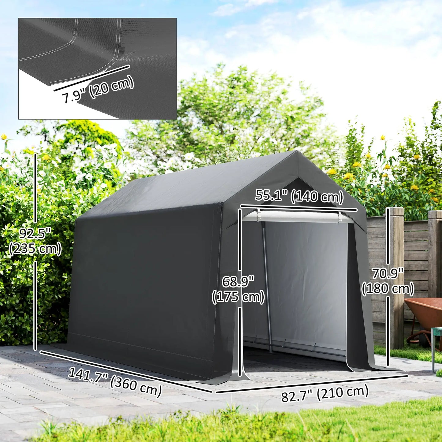 7' x 12' Outdoor Storage Shed, Portable Garage, Roll-up Door, Dark Grey Car Shelters at Gallery Canada