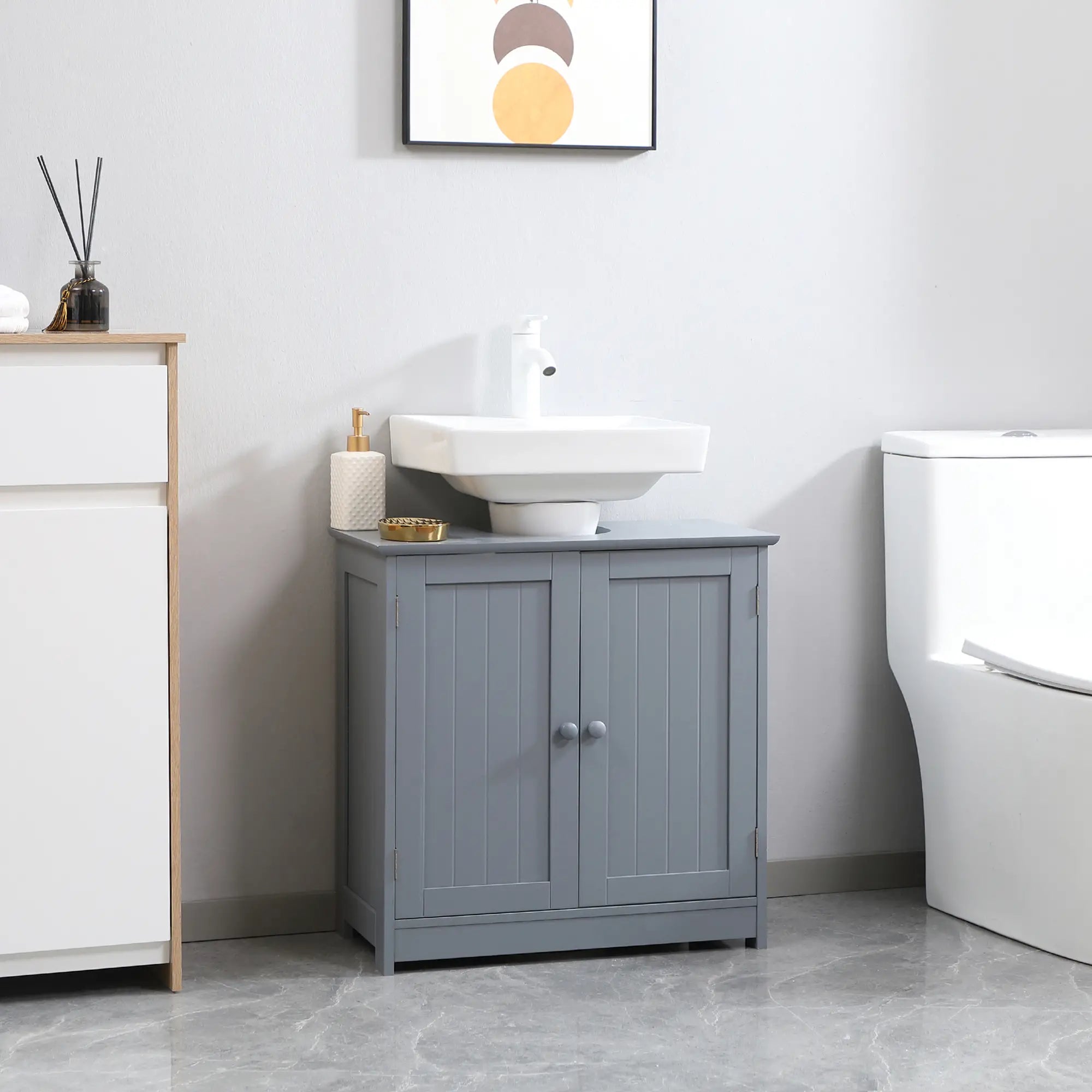Under Sink Bathroom Cabinet, 2 Doors, Shelf, Grey Bathroom Cabinets at Gallery Canada